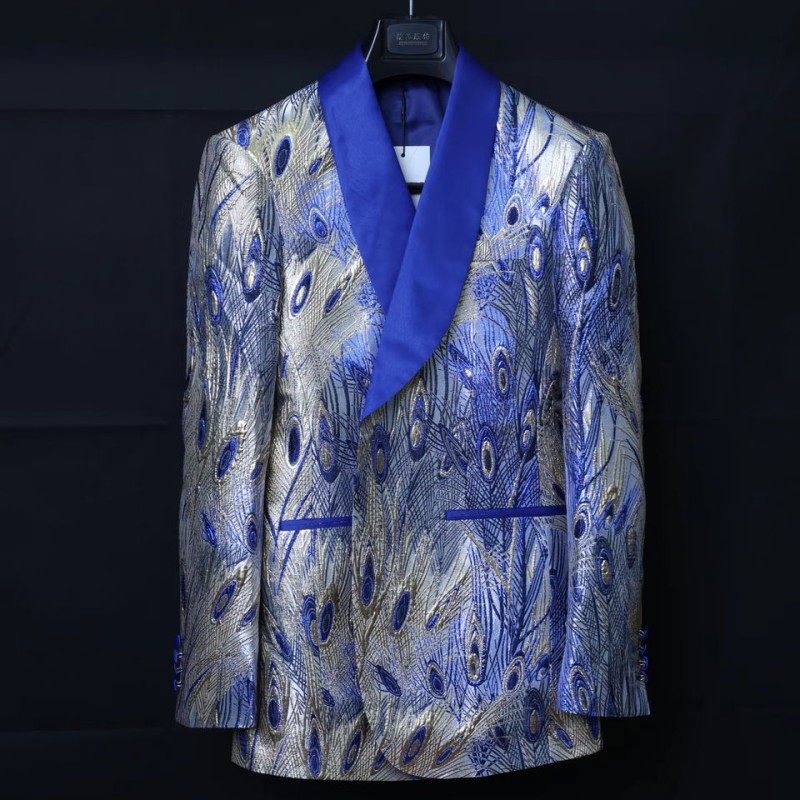 Peacock-Tail Single-Breasted Men's Suit