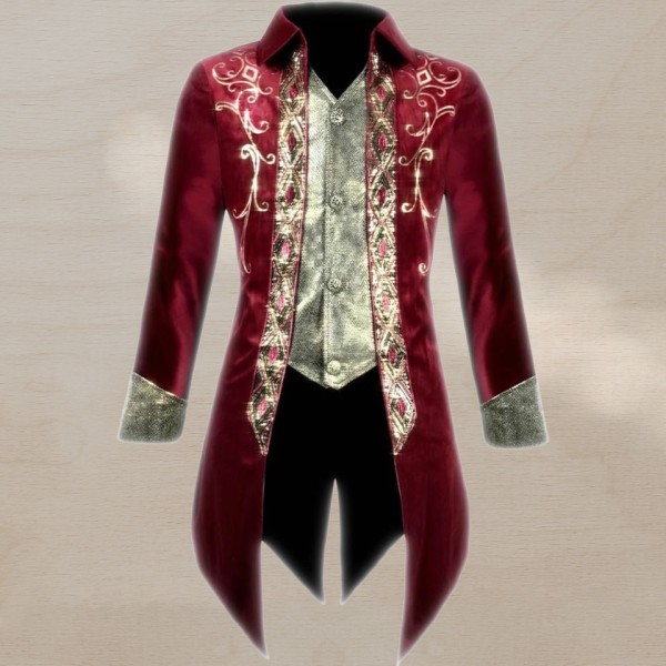 Retro-Embroidered Slim-Fit Long Coat