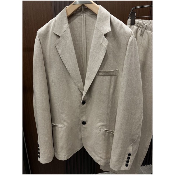 Loose-Fit Vintage Linen Suit Jacket