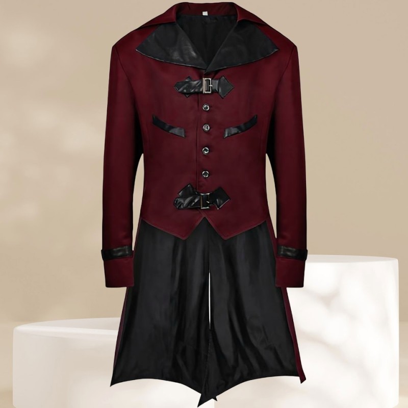 Polyester Men's Gothic-Style Long Coat