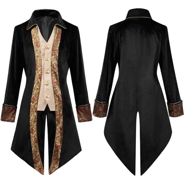 Embroidered, Metal-Accented High-Collar Gothic Tailcoat