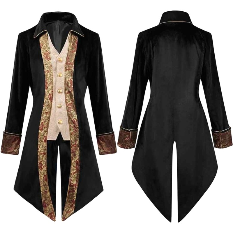 Embroidered, Metal-Accented High-Collar Gothic Tailcoat