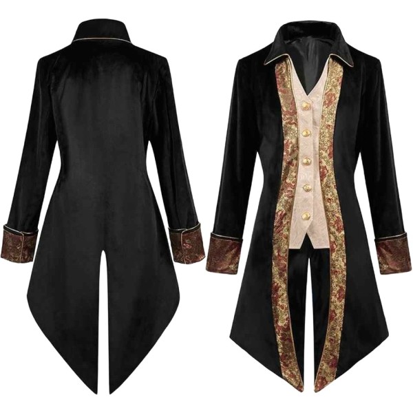 Embroidered, Metal-Accented High-Collar Gothic Tailcoat